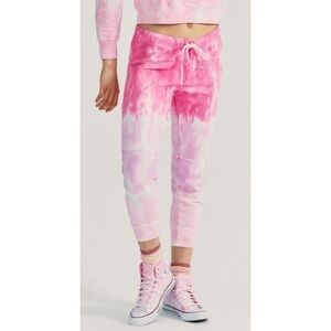 LoveShackFancy Etty Linear Bubble Gum Pink Cotton Cropped Jogger Pant NWT Size S
